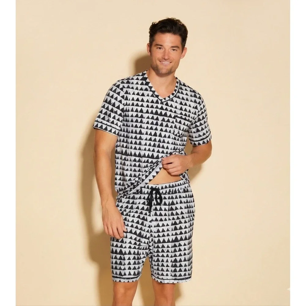 Cosabella Studio 181 Mens Pajama Set Black White Geometric Triangle Sleepwear